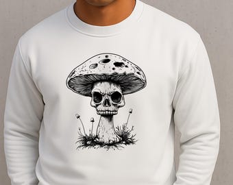 Skull Mushroom SVG PNG JPG – Gothic Fungi Skull Vector, Digital