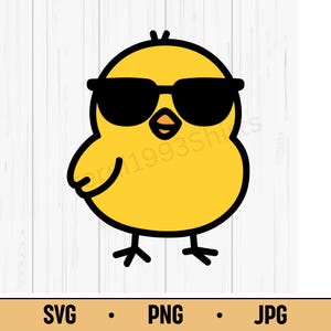 Cool Chick SVG PNG JPG – Kawaii Baby Chicken with Sunglasses, Funny Animal Vector