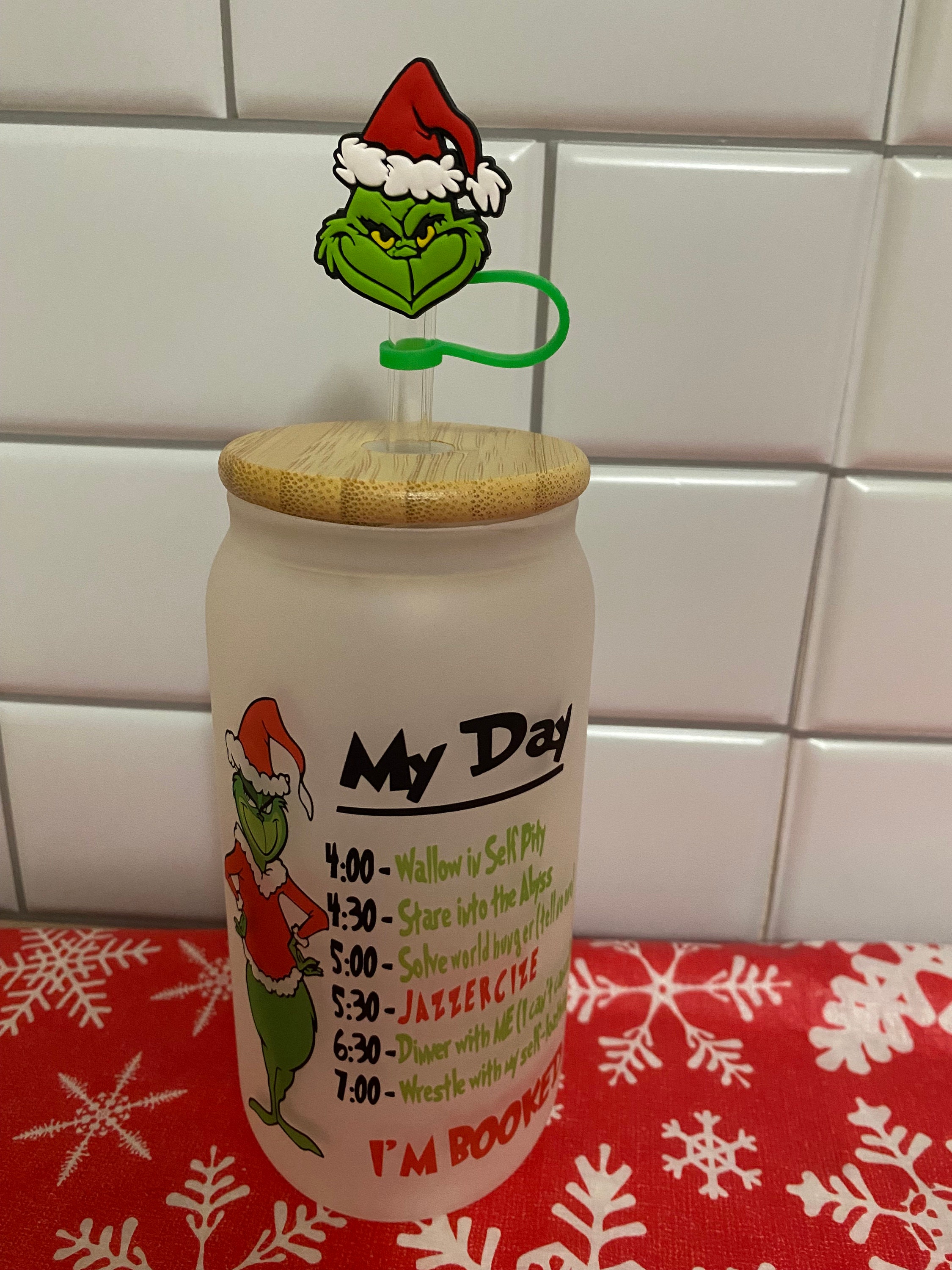 16 oz The Grinch Frosted Iced Coffee Cup for The Holidays - Tumbler with Lid and Straw from Gifts Are Blue