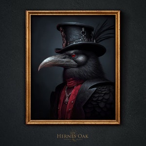 Gothic Raven Portrait Print: Victorian Crow Poster, Dark Academia (Digital Download)