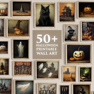 Halloween Gallery Wall Print Set, Halloween Printable Wall Art Gallery Wall Halloween Collage Wall Art Vintage Halloween Style Art set of 50