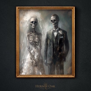 Skull Wedding Print, Skeleton Couple Wall Art, dark academia print, gothic skeleton couple