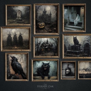 Dark and Moody Halloween Print Set Gothic Halloween Gallery Wall set of 33 prints, Printable Download