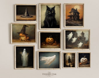 Halloween Gallery Wall Print Set, Halloween Printable Wall Art Gallery Wall Halloween Collage Wall Art Vintage Halloween Style Art set of 10