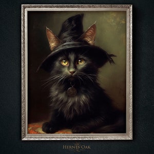 Vintage Black Cat Print, Halloween Black Cat Print, Witchy Halloween ...