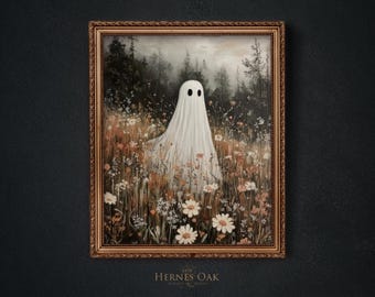 Floral Ghost Art Print, Dark Cottagecore Halloween Decor (Digital Download)