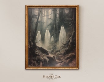 Spooky Ghosts in Forest Print: Gothic Halloween Decor (Digital Download)