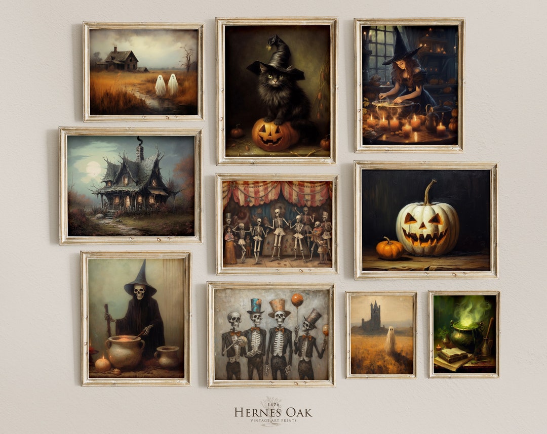 Vintage Halloween Gallery Wall Set of 10, Spooky Gothic Print Bundle ...