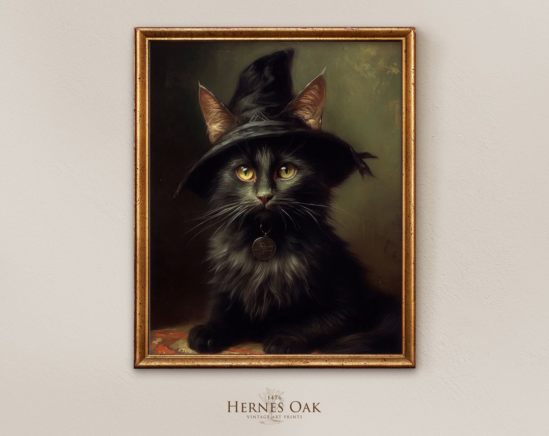 Vintage Black Cat Print, Halloween Black Cat Print, Witchy Halloween ...