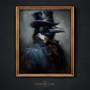 Gothic Raven Print, Victorian Crow Wall Art, Dark Academia, Printable Wall Art