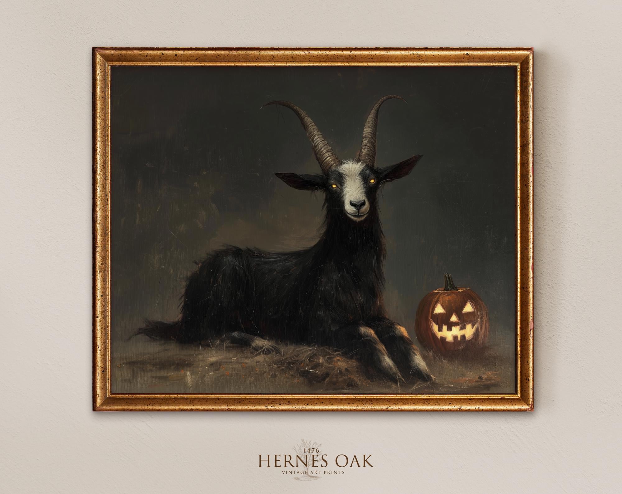 Goat With Jack O Lantern, Halloween Wall Art Printable