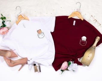 Bubu Dudu Pocket T-Shirt, Bär und Panda, Kawaii Paar Shirt