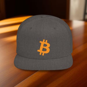 Embroidery Bitcoin Flat Bill Snapback Hat, Cryptocurrency Cap, Crypto Currency Baseball Cap, Digital Money Headwear, Blockchain Snapback