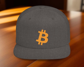Embroidered Bitcoin Snapback Hat, Crypto Flat Bill Cap