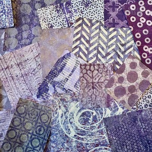 Assorted Purple Gelli Plate Handmade Hand Painted Papers for collage, art journals, mixed media art projects and so much more!