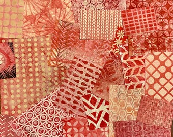 Handgemaakt rood/roze gellellibordpapier: mixed mediakunst, collage
