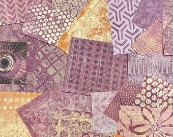 Paars gelplaatpapier: handgemaakte mixed media-collageset