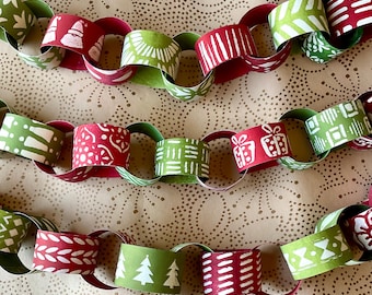 Handmade Christmas Chain Kit – 50 Strips, Red Green Cardstock (6 Feet)