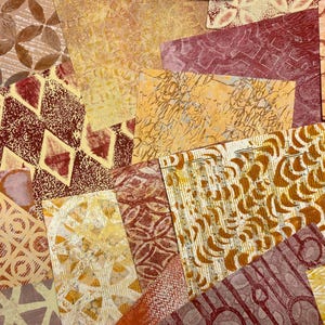 Assorted Red and Yellow Hangmade Hand-Painted Gelli Plate Papers for use in Collage, Mixed Media Art, Junk and Art Journals, Cards and more!