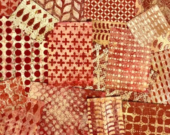 Handmade Red Gelli Plate Papers: Mixed Media Art, Collage