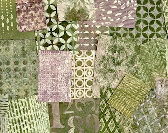 Green Hand-Painted Gelli Prints: Collage fodder, mixed media, Art Journals