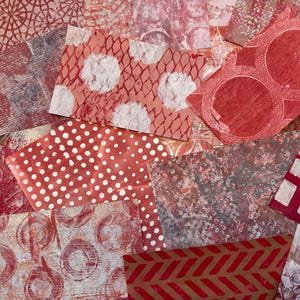 Assorted Red Handmade Hand Painted Gelli Plate Papers for use in Collage, Mixed Media Art, Junk and Art Journals, Cards and so much more!