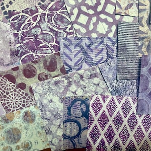 Assorted Purple Gelli Plate Handmade Hand Painted Papers for collage, art journals, mixed media art projects and so much more!