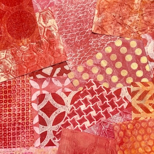 Assorted Red Handmade Hand Painted Gelli Plate Papers for use in Collage, Mixed Media Art, Junk and Art Journals, Cards and so much more!