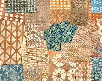 Handmade Orange Gelli Plate Papers: Mixed Media Art, Collage