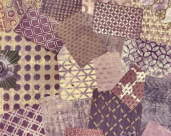 Paars gelplaatpapier: handgemaakte mixed media-collageset
