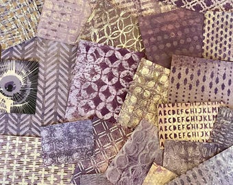 Paars gelplaatpapier: handgemaakte mixed media-collageset
