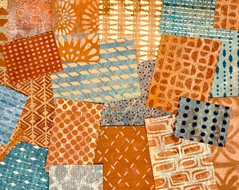 Handmade Orange Gelli Plate Papers: Mixed Media Art, Collage