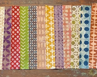 Handgemaakte stroken gelliprint (1 1/2" breed): collagepapier met gemengde techniek