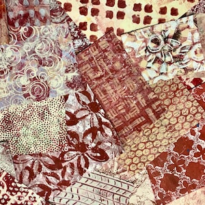 Assorted Red Handmade Hand Painted Gelli Plate Handmade Papers for use in Collage, Mixed Media Art, Junk and Art Journals, and so much more!