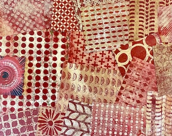 Handgemaakt rood gellellipapier: mixed media kunst, collage