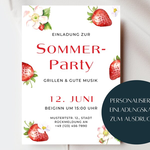 Personalisierte Einladungskarte Sommerfest I Digitale Einladung Gartenparty I Einladung Party I Geburtstag Einladung I