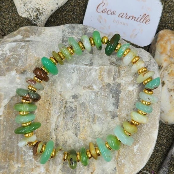 bracelet, original, chrysoprase, intercalaires dorés