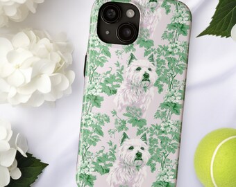 Westie Toile Tough Phone Case, Gift for West Highland Terrier Owner, Green and Light Purple