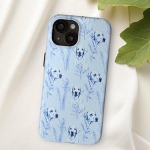 Labrador Drawn Toile Tough Phone Case, Lab Dog or Labrador Retriever Owner Gift, Blue