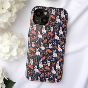 Frenchie Floral Tough Phone Case, French Bulldog Small Flowers