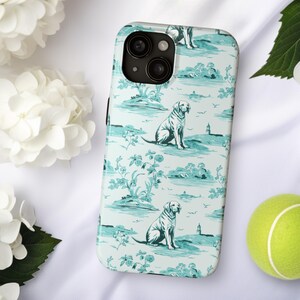 Labrador Toile II Tough Phone Case, Lab Dog or Labrador Retriever Owner Gift, Teal