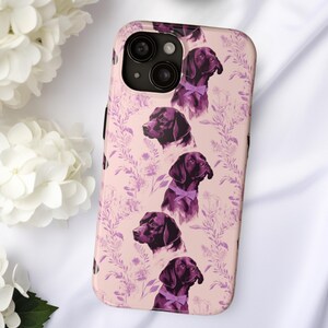 Labrador Floral Toile Tough Phone Case III, Chocolate Lab or Black Lab Dog, Labrador Retriever Owner Gift, Pink and Purple