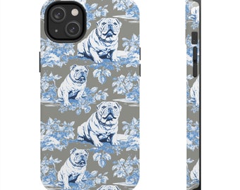 English Bulldog Floral Chintz Tough Phone Case, Blue and Grey