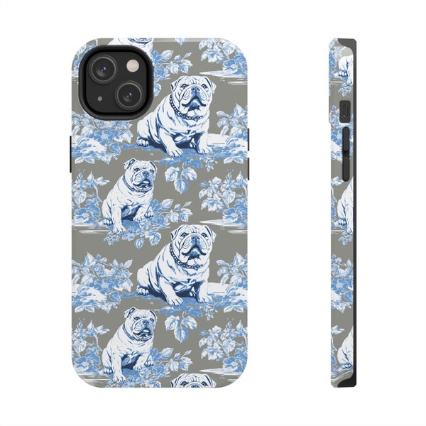 English Bulldog Floral Chintz Tough Phone Case, Blue and Grey