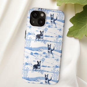 Blue Heeler Country Toile Tough Phone Case, Australian Cattle Dog, Blue and White