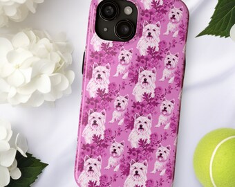 Westie Floral Tough Phone Case, Gift for West Highland Terrier Owner, Pink