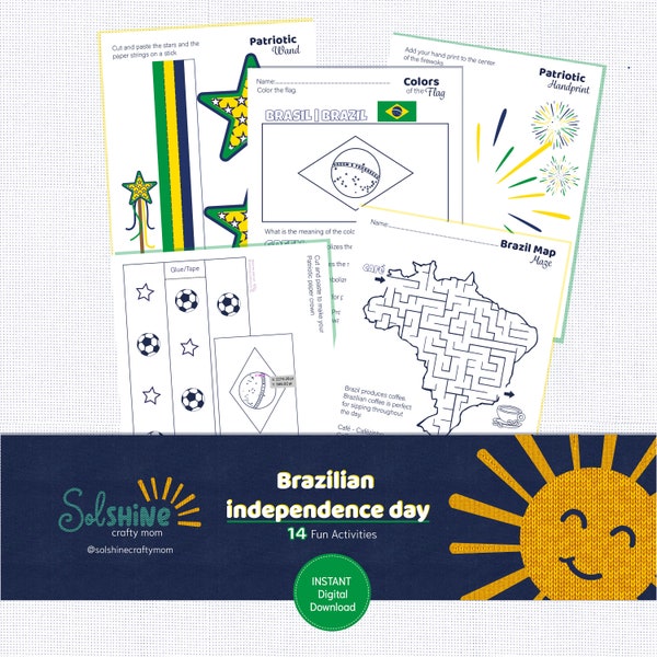 14 Printable Kids Brazilian Independence Day Activities, Coloring Pages, kids Activities, Brazil Bundle, Printable PDF