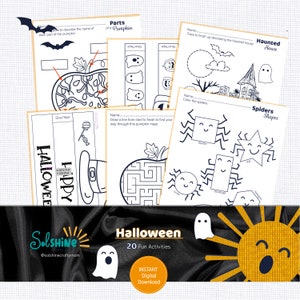 20 Printable Kids Halloween Activities, Halloween Coloring Pages, Halloween kids Activities, Halloween Bundle, Printable PDF