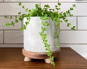 Vaso per piante in cemento fatto a mano e set di vassoi in legno / Moderno / Fattoria / Rustico / Minimalista Home Decor - BOHO MOON POT - 4.25"