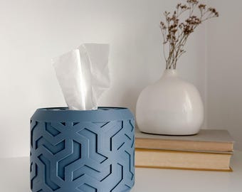 Square & Rectangular Tissue Box Cover Replacement | Minimalist Round Tissue Box Holder Pod in TRIELLE Pattern | e.1
